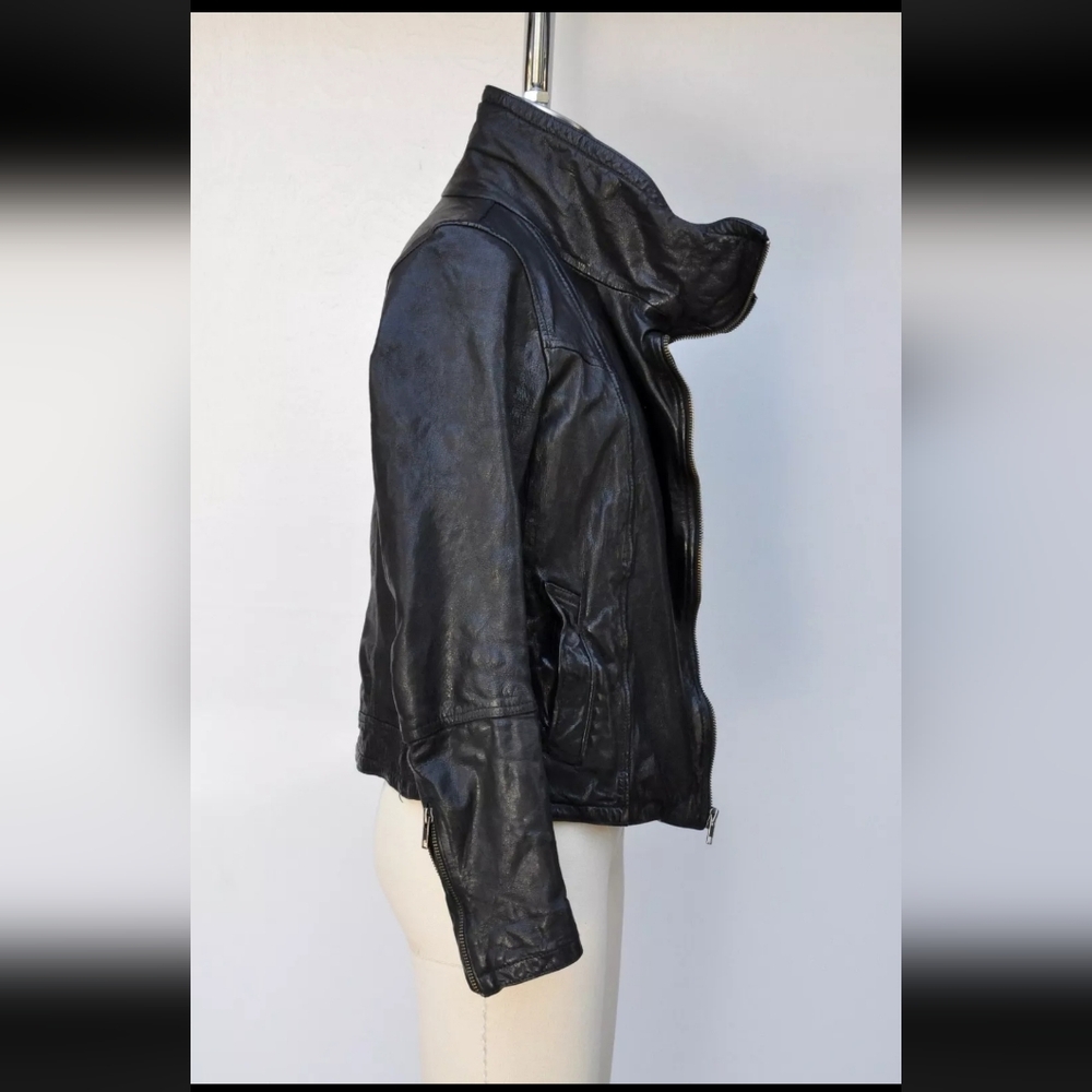 ALL SAINTS HESTON Black Leather Jacket - Biker Motorcycle Rocker Punk Supple - Picture 8 of 12